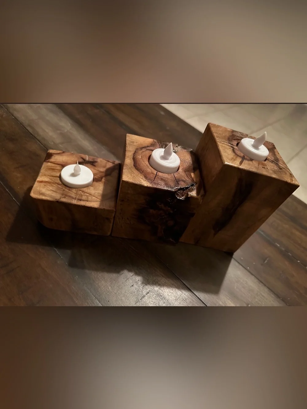 Handcrafted Natural Wood Tealight Candle Holders - Set of 3
